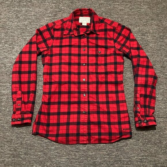 Filson Garment Women’s Small Alaskan Guide Flannel Shirt Plaid Red Black - Picture 1 of 8